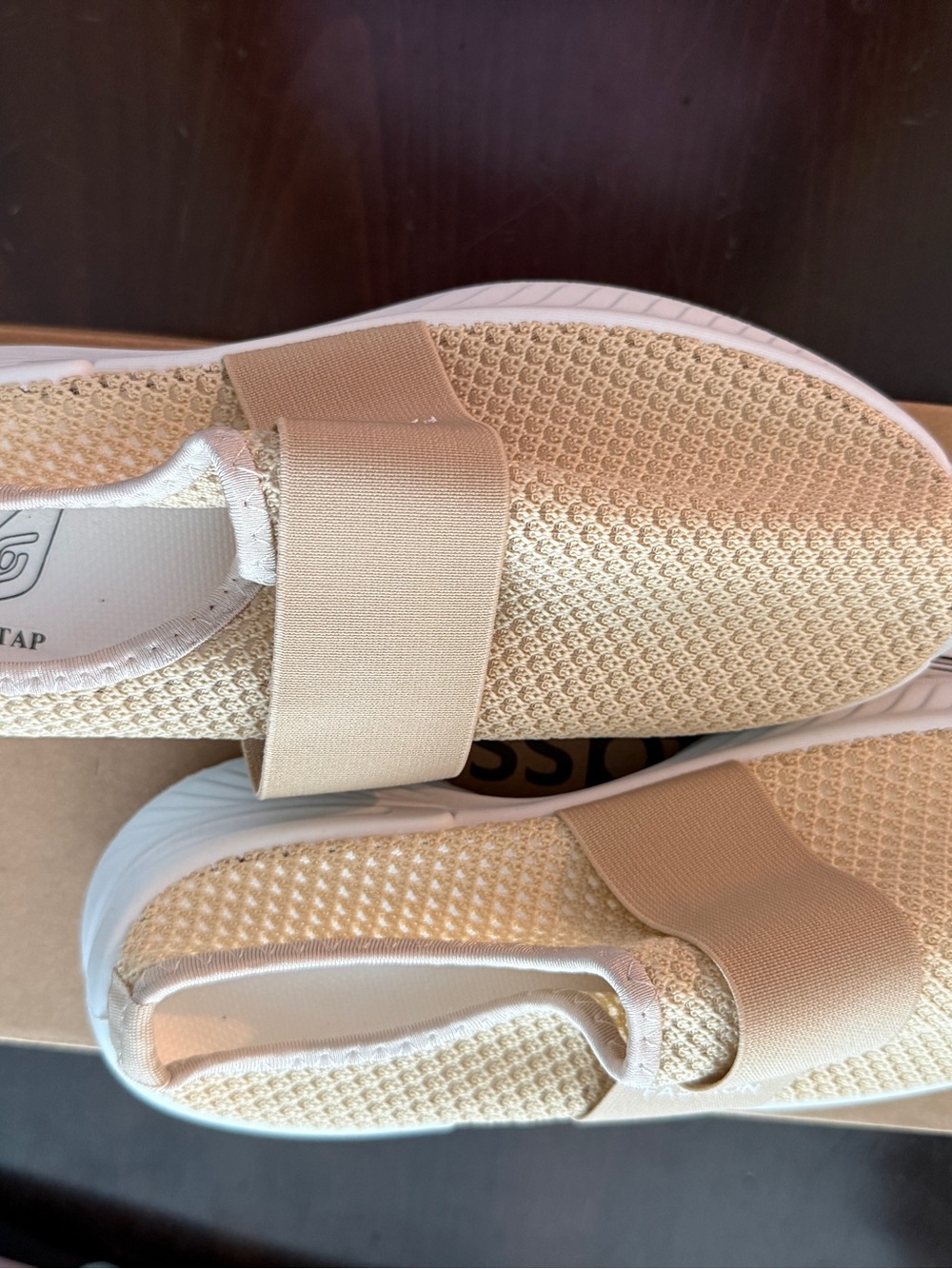 Slip-On Knit Sneakers with Wide Elastic Strap — Light Beige